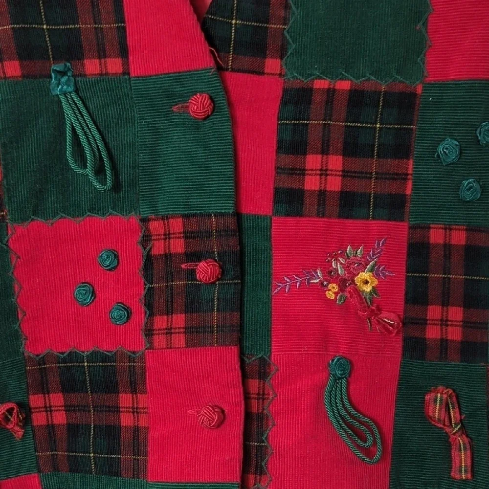 Vintage 90s Susan Bristol Patchwork Corduroy‎ Vest Holiday Christmas